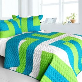 [Sofia Jannok] Vermicelli-Quilted Patchwork Geometric Quilt Set Full/Queen