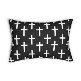 Decorative Lumbar Throw Pillow - Black And White Seamless Cross Pattern