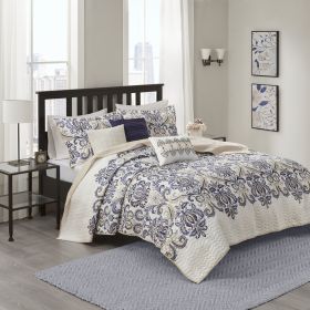 6 Piece Reversible Quilt Set with Throw Pillows