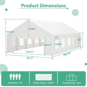 20x20FT Party Tent Heavy Duty, Large Wedding Event Shelters With 2 Storage Bags & Removable Sidewalls, Outdoor Canopy Gazebo Commercial Tents For (Option: 20X32 ft)