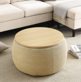 2-in-1 Round Storage Ottoman  End Table, Natural 25.5x25.5x14.5 (Option: Natural)