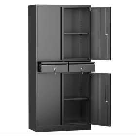 Garage Cabinet With Locked Door, Tool Storage Cabinet, 2 Drawers And Adjustable Shelving -71 Inch High Garage Storage Cabinet (Color: Black)