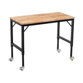 48 In Heavy-Duty Adjustable Workbench For Garage, Rubber Wood Shop Table ,Hardwood Workstation Weight Capacity Over 2000 Lbs (Option: With)