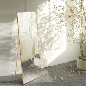 Tempered 59x16 Tall Full-Length Mirror With Stand, Gold Wall Mounting (Color: Gold)