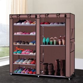 Double Row 9-grid Non-woven Shoe Cabinet Boots In Coffee Color (Color: Coffee)