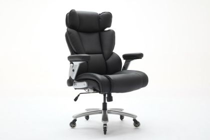Big And Tall Office Chair 500lbs With Adjustable Lumbar Support, Executive Office Chair With Flip-up Armrest And Wider Seat, Ergonomic Leather Ch (Color: Black)
