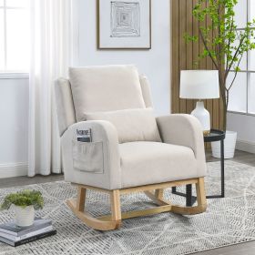 Welike 27.5W Modern Accent High Back Armchair Rocker With Lumbar Pi (Color: Beige)