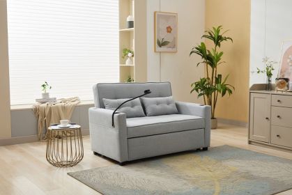 Futon Chair Bed Convertible Chair 3-in-1 Pull Out Sleeper Chair Beds With USB Ports,Wear-resistant And Anti-scratch, Armchair Bed Sleeper For Liv (Color: Grey)