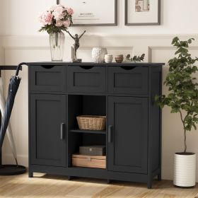 Storage Cabinet, Wooden Floor Cabinet, Storage Cabinet With Drawers And Shelves, Living Room, Bedroom, Bathroom Furniture, Home Decoration Cabine (Color: Black)