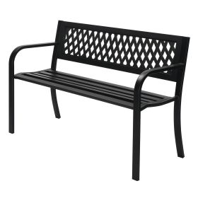 47 Inch PVC Mesh Backrest Black Iron Bench (Color: Black)
