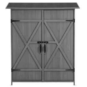 56L X 19.5W X 64H In Outdoor Storage Shed With Lockable Door,Wooden Tool Storage Shed With Detachable Shelves And Pitch Roof (Option: Gray)