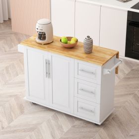 Kitchen Island Cart With Cabinet, 3 Drawers, Spice Rack, Towel Rack, 43.31  Wide (Color: White)