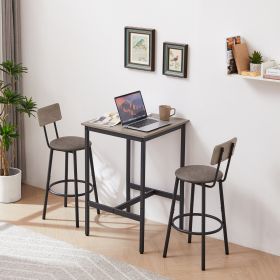 Bar Table Set With 2 Stools, PU Soft Seat & Backrest, Grey, 23.62 W X 35.4 H (Color: Grey)