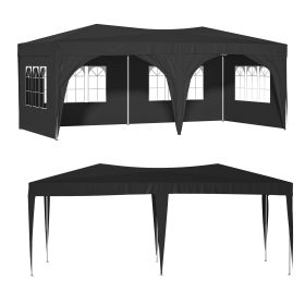 10X20 Ft Pop Up Canopy Tent With 6 Sidewalls, Ez Pop Up Outdoor Canopy For Parties, Waterproof Commercial Tent With 3 Adjustable Heights, Carry B (Color: Black)