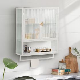 Modern Two-Door Wall Cabinet With Glass Doors And Open Shelf (Color: White)