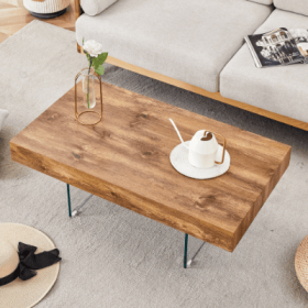 Walnut Colored MDF Coffee Table - 39.3x21.6 With Tempered Glass Legs.Density Board Sticker,Reinforced Glass Legs.Walnut Colored Texture Sticker. (Option: Natural Wood)