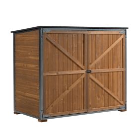 Outdoor Storage Cabinet 50.4L X 26.8W X 41H Ft Garden Shed Tool Shed With Metal Frame Structure For Garden Patio Lawn Brown (Color: Brown)