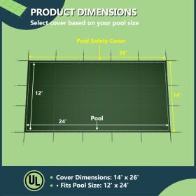 Inground Pool Safety Cover, Rectangle Winter Pool Cover,for Swimming Pools,UV Protection Tarp Waterproof,Green (Option: 12X24 in)
