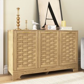 Storage Cabinet With 3 Doors, Wood Sideboard Buffet Storage With Adjustable Shelf, Anti-tip Kit Acce (Option: Wood)
