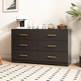 Black Color Large 6 Drawers Chest Of Drawer Dressers Table With Golden Handle (Color: Black)
