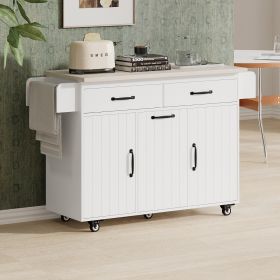 K K Kitchen Island With Trash Can Storage Cabinet, Kitchen Cart With Drop Leaf, Spice Rack, Towel Ra (Option: Ameican White Oak)