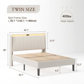 Platform Bed Frame With Fabric Upholstered Headboard And Wooden Slats Support, Fully Upholstered Mattress (Option: Twin)