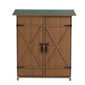 56L X 19.5W X 64H In Outdoor Storage Shed With Lockable Door,Wooden Tool Storage Shed With Detachable Shelves And Pitch Roof (Option: Yellow Brown)