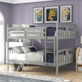 Full Over Full Bunk Bed With Ladder For Bedroom, Guest Room-Gray (Option: Gray)