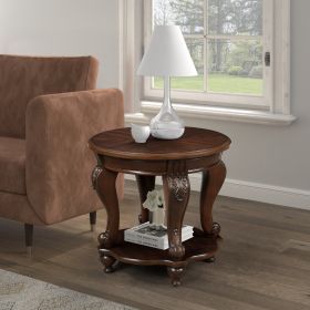 22'' Retro Round End Table,Solid Wood Sofa Side Table With Shelf,Living Room Corner Table Easy Assem (Option: Light Espresso)