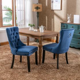 Modern High-end Tufted Solid Wood Contemporary Velvet Cushioned Dining Chair, 2-piece Set With Wooden Leg Nail Head Trim, Blue (Color: Blue)