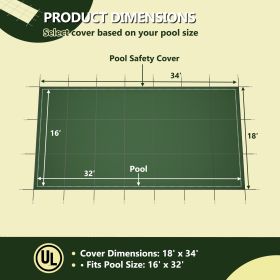 Inground Pool Safety Cover, Rectangle Winter Pool Cover,for Swimming Pools,UV Protection Tarp Waterproof,Green (Option: 16X32 in)