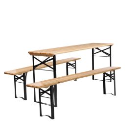 3pcs Two Leg Folding Yellow Courtyard Folding Table And Chair Set Solid Wood Steel (Color: Black)
