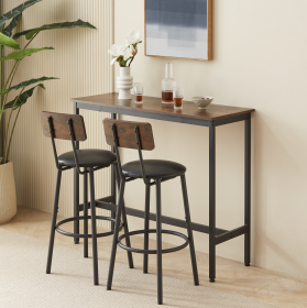 Bar Table Set With 2 Stools, PU Soft Seat, Rustic Brown, 43.3L X 15.75W X 35H (Option: Rustic Brown)