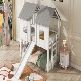 Double Decker Bunk Bed With Slide And Window, White, Prohibited Platform Temu (Color: White)