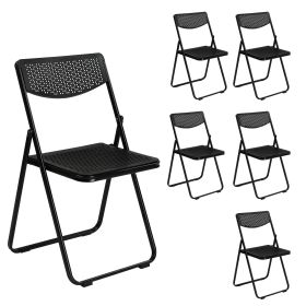 6pcs Black, Cut-out Pattern, Courtyard Plastic Folding Chair (Color: Black)