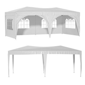 10X20 Ft Pop Up Canopy Tent With 6 Sidewalls, Ez Pop Up Outdoor Canopy For Parties, Waterproof Commercial Tent With 3 Adjustable Heights, Carry B (Color: White)