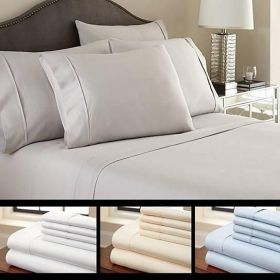 6-Piece Luxury Soft Bamboo Bed Sheet Set in 12 Colors (Color: White, size: QUEEN)