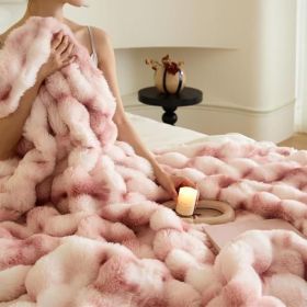 Ultra Soft Luxury Fluffy Faux Rabbit Fur Throw Blanket, Thick Warm Bubble Throw for Bed, Cozy Plush Reversible Blankets for Couch, Chair, Sofa (Color: Pink, size: 60*80 inch)