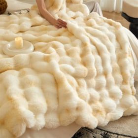Ultra Soft Luxury Fluffy Faux Rabbit Fur Throw Blanket, Thick Warm Bubble Throw for Bed, Cozy Plush Reversible Blankets for Couch, Chair, Sofa (Color: Yellow, size: 50*60 inch)