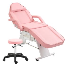 Massage Salon Tattoo Chair With Two Trays Esthetician Bed With Hydraulic Stool,Multi-Purpose 3-Section Facial Bed Table, Adjustable Beauty Barber (Color: Pink)