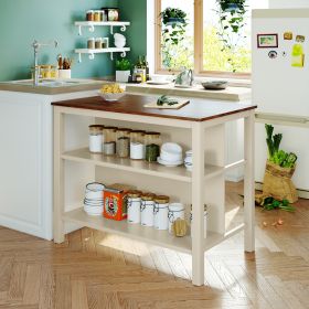 TOPMAX Solid Wood Rustic 3-Piece Kitchen Island Set With 2 Seats, Rubber Wood (Option: Walnut)