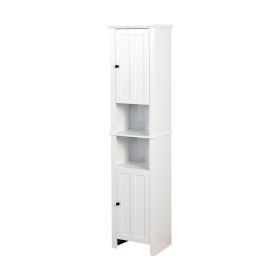 Bathroom Floor Cabinet 2 Doors 6 Shelves Wooden Storage 15.75x11.81 (Color: White)