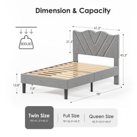 Modern Platform Bed Frame With Upholstered Headboard & Wooden Slats - No Box Spring Needed, Easy Assembly, Grey (Option: Twin)